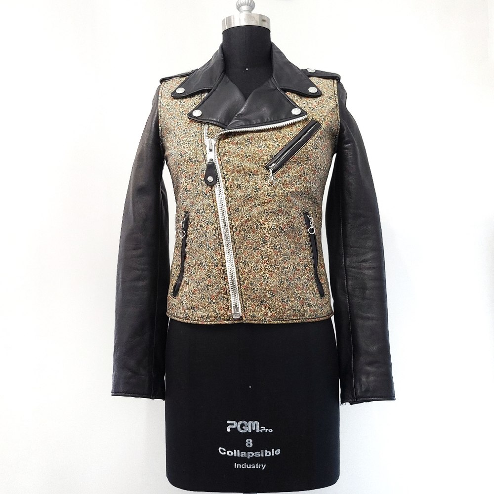 SCHOTT NYC Vintage Retro Floral Patchwork Leather Moto Biker Jacket